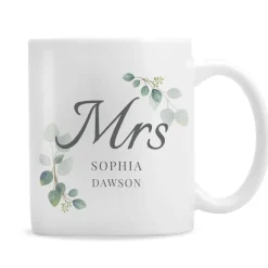 Personalised Memento Company White Botanical Mrs Mug