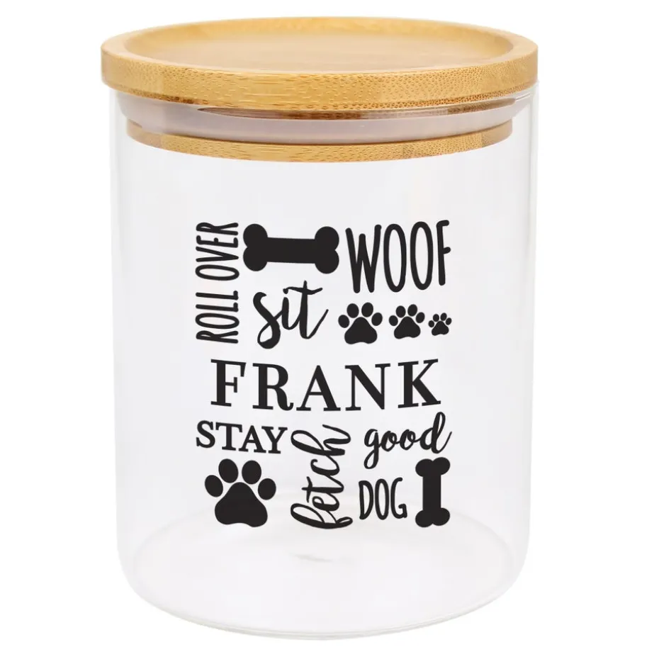 Personalised Memento Company Clear Glass Dog Treat Jar with Bamboo Lid