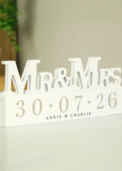 Personalised Memento Company Special Date Wooden Mr & Mrs Ornament