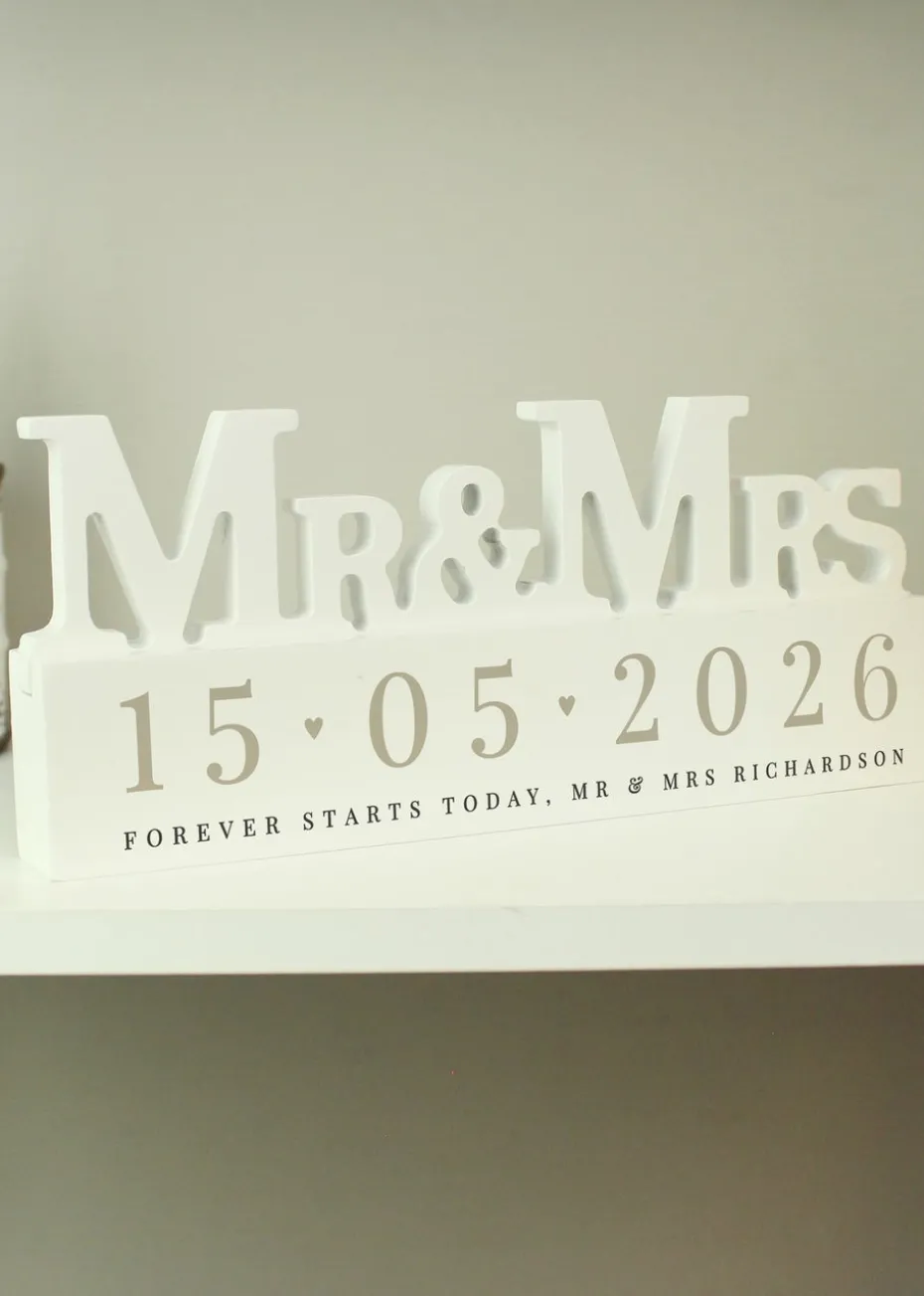 Personalised Memento Company Special Date Wooden Mr & Mrs Ornament