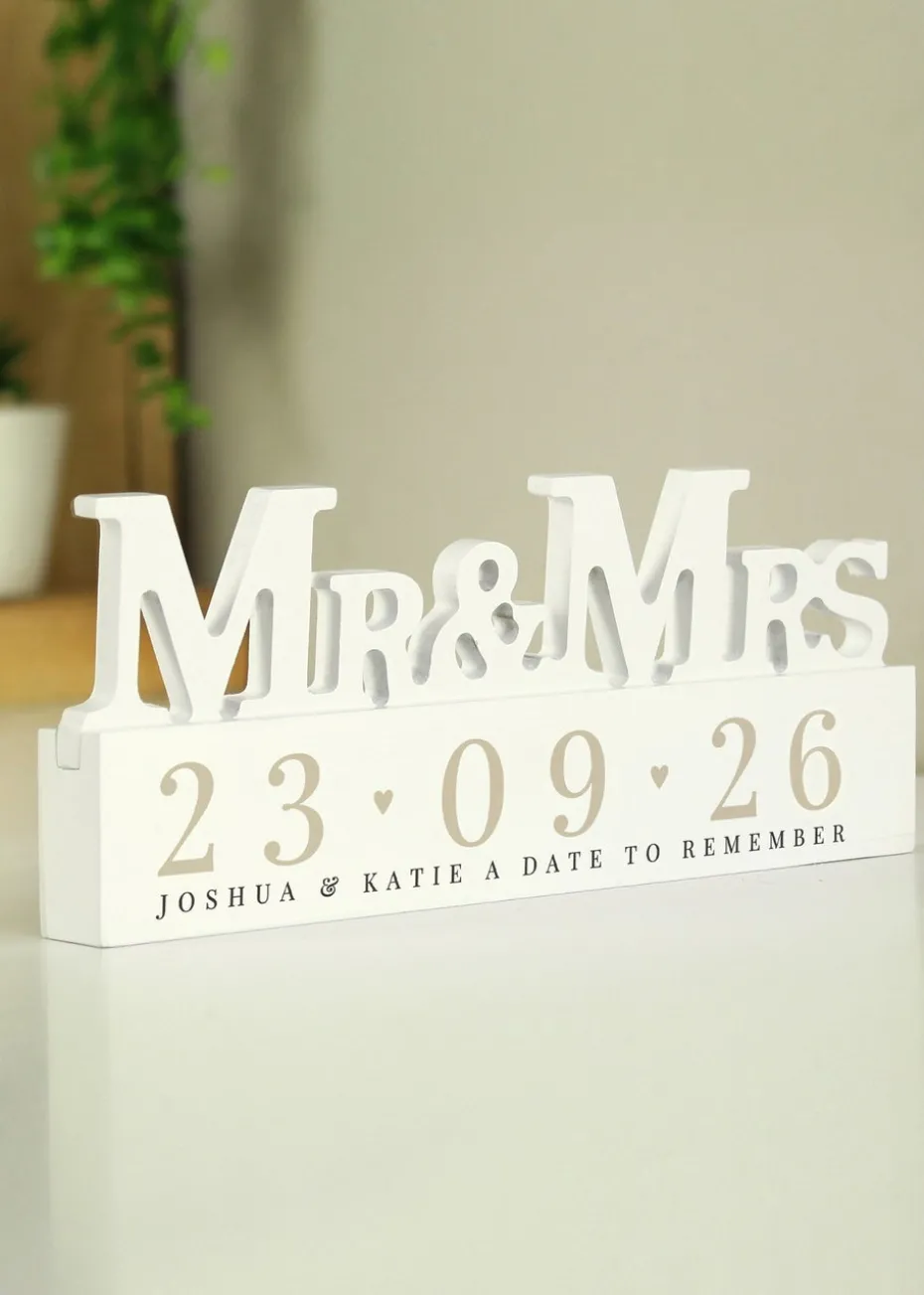 Personalised Memento Company Special Date Wooden Mr & Mrs Ornament