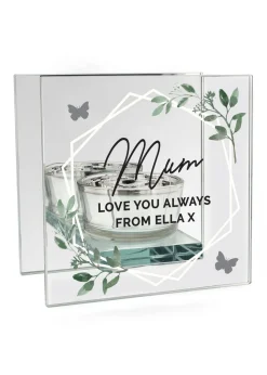 Personalised Memento Company Clear Botanical Mirrored Glass Tea Light Candle Holder