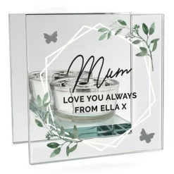 Personalised Memento Company Clear Botanical Mirrored Glass Tea Light Candle Holder