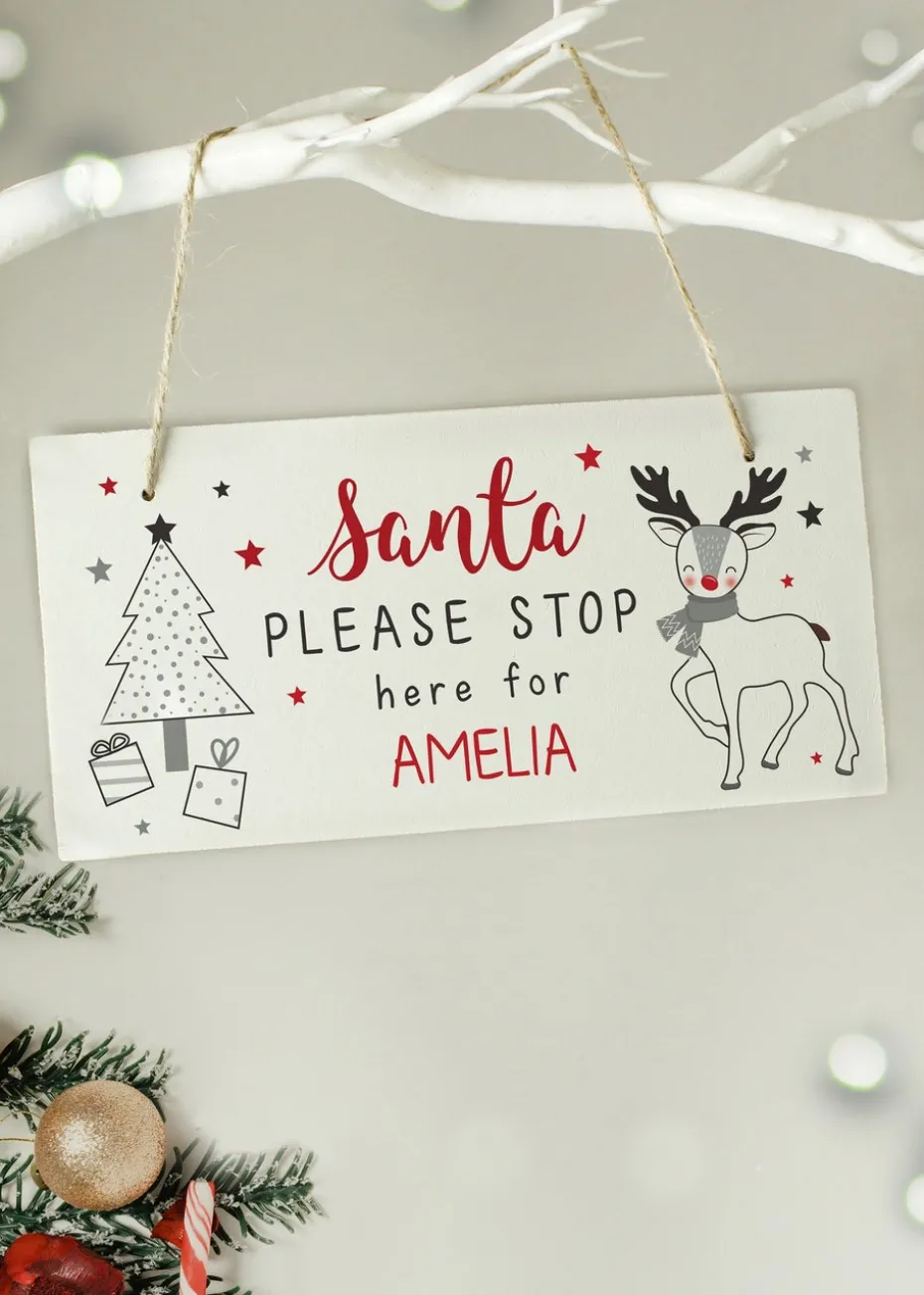 Personalised Memento Company White Rudolph Santa Please Stop Here Sign