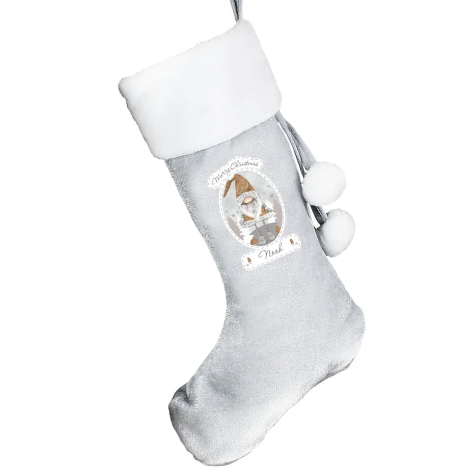 Personalised Memento Company Grey Christmas Gonk Silver Stocking