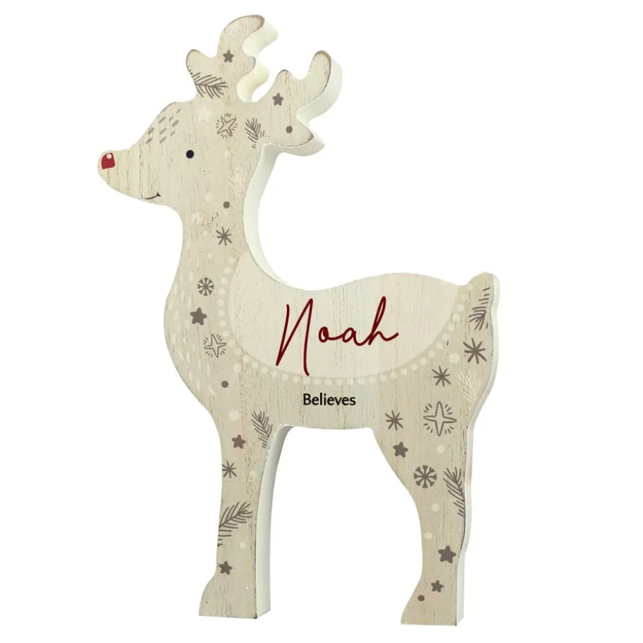 Personalised Memento Company Wood Red Nosed Reindeer Ornament