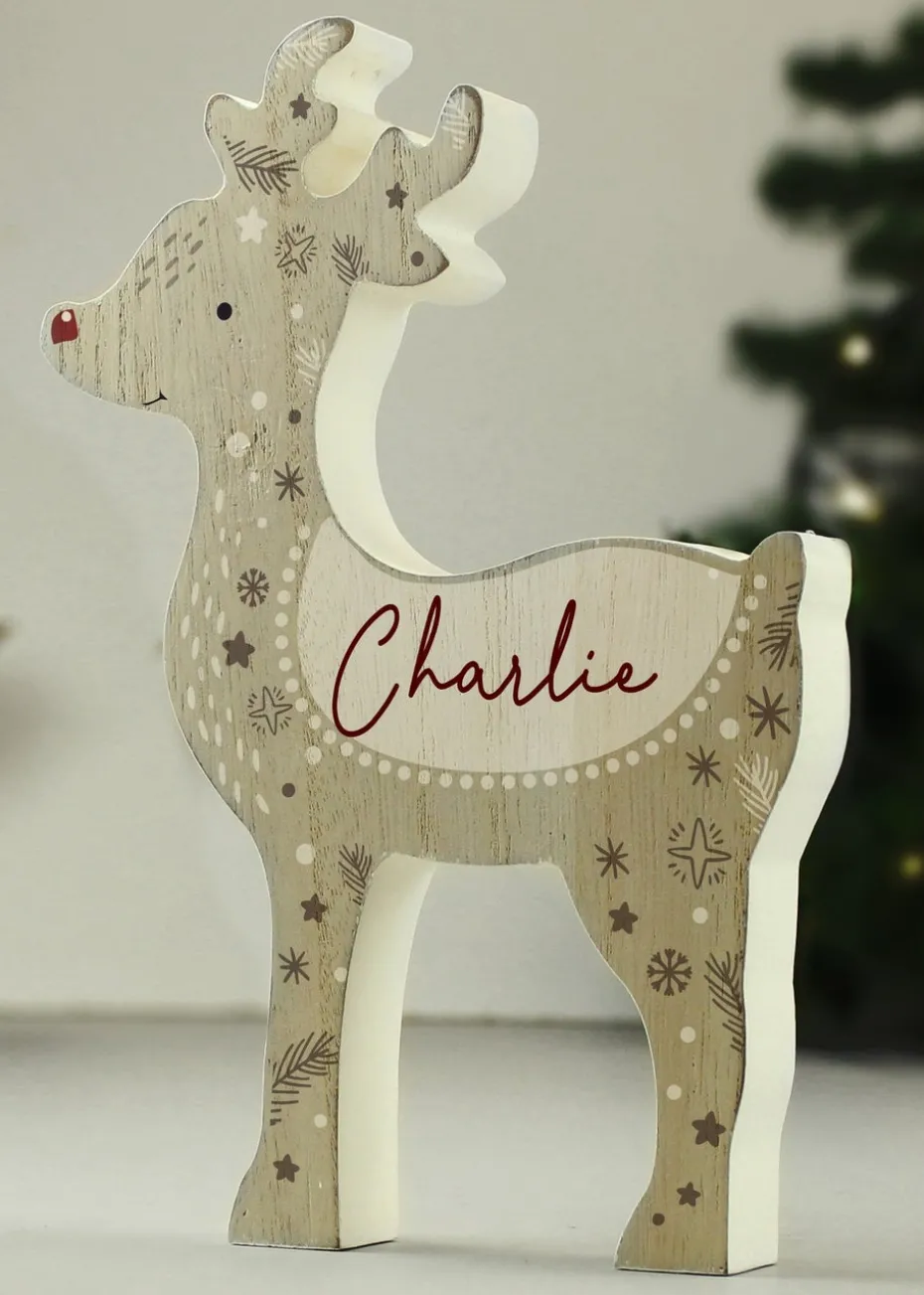 Personalised Memento Company Wood Red Nosed Reindeer Ornament