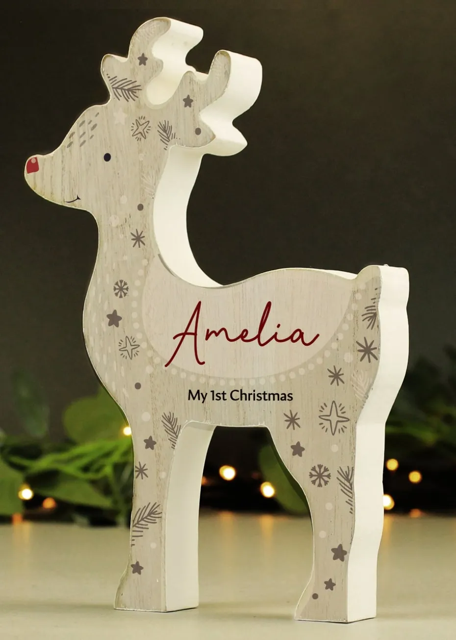 Personalised Memento Company Wood Red Nosed Reindeer Ornament