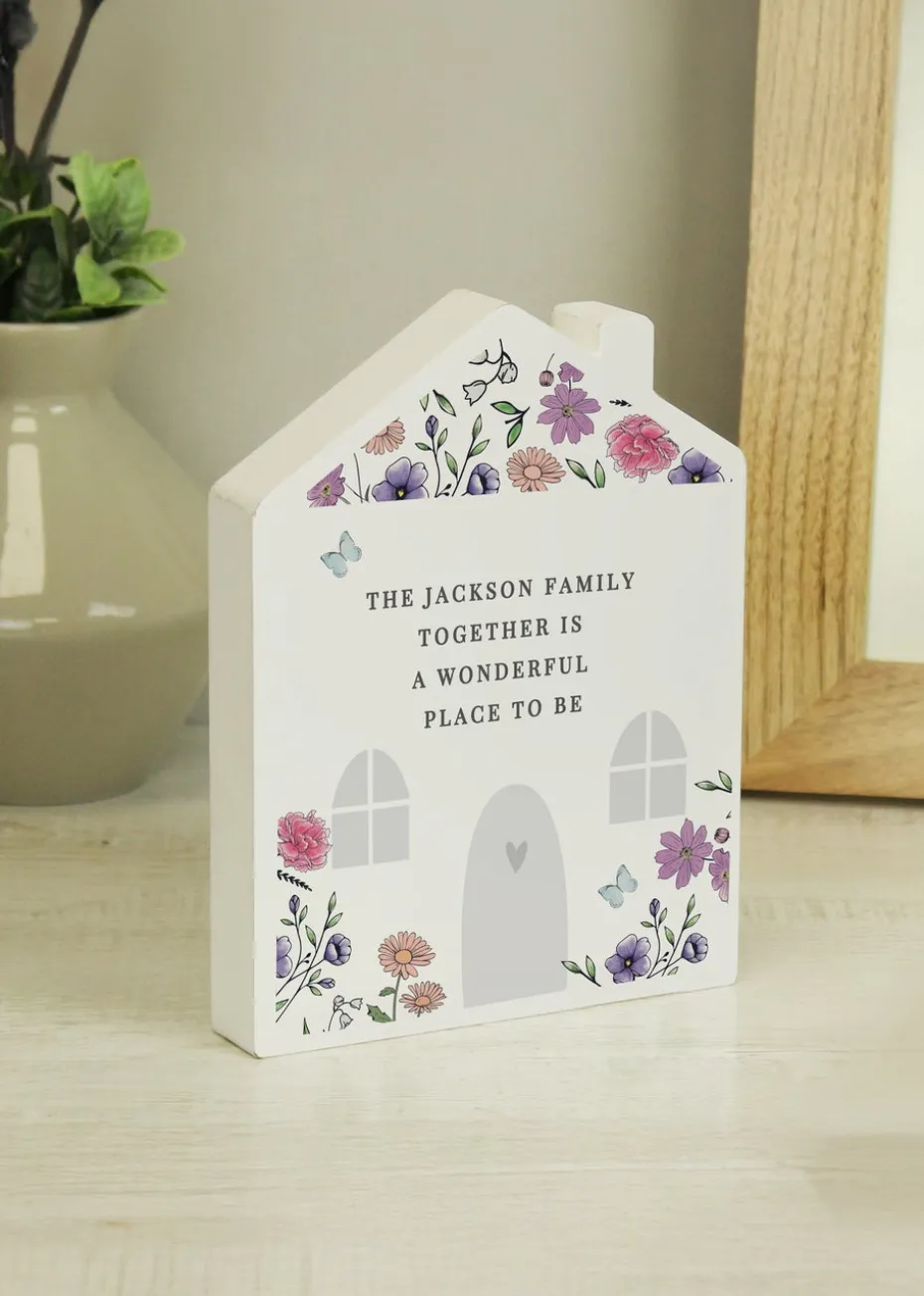 Personalised Memento Company Home Wildflower White Wooden House Ornament