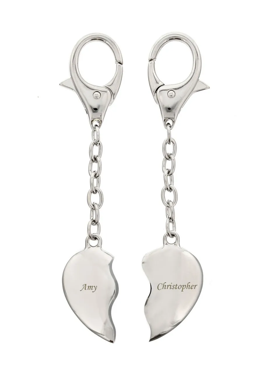 Personalised Memento Company Silver Two Hearts Keyring
