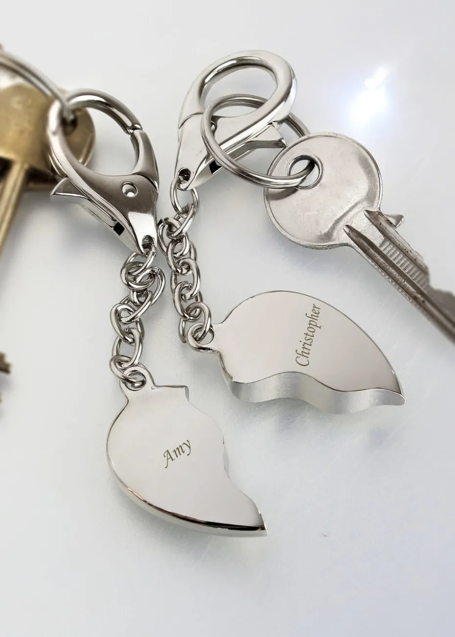 Personalised Memento Company Silver Two Hearts Keyring