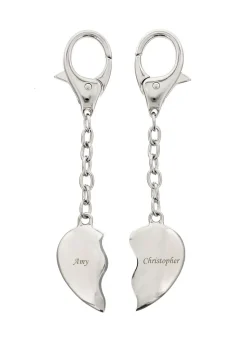 Personalised Memento Company Silver Two Hearts Keyring
