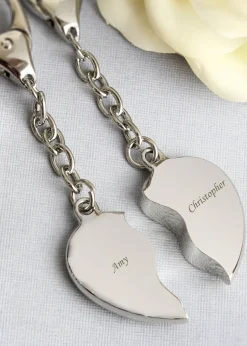 Personalised Memento Company Silver Two Hearts Keyring