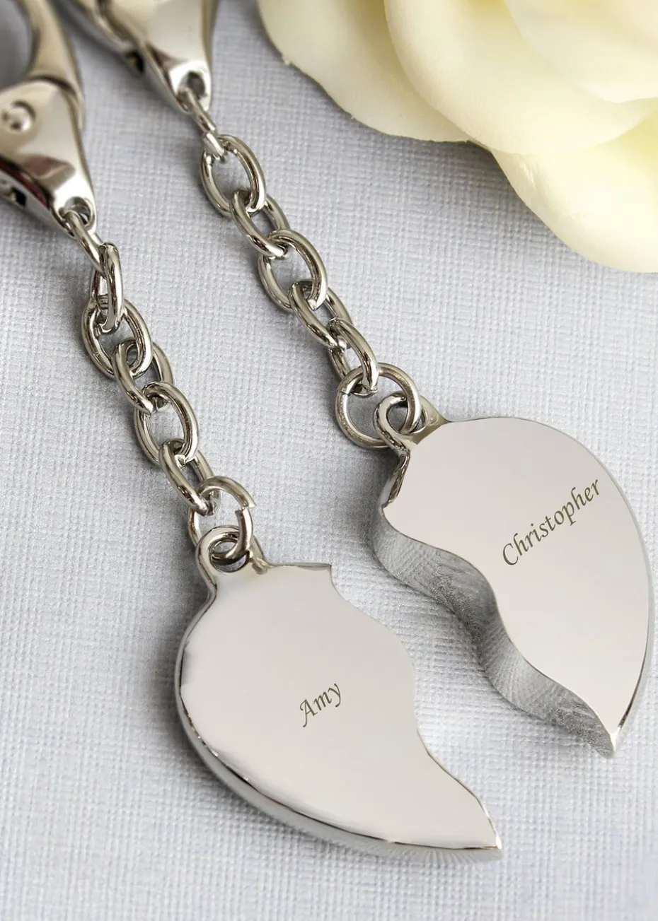 Personalised Memento Company Silver Two Hearts Keyring