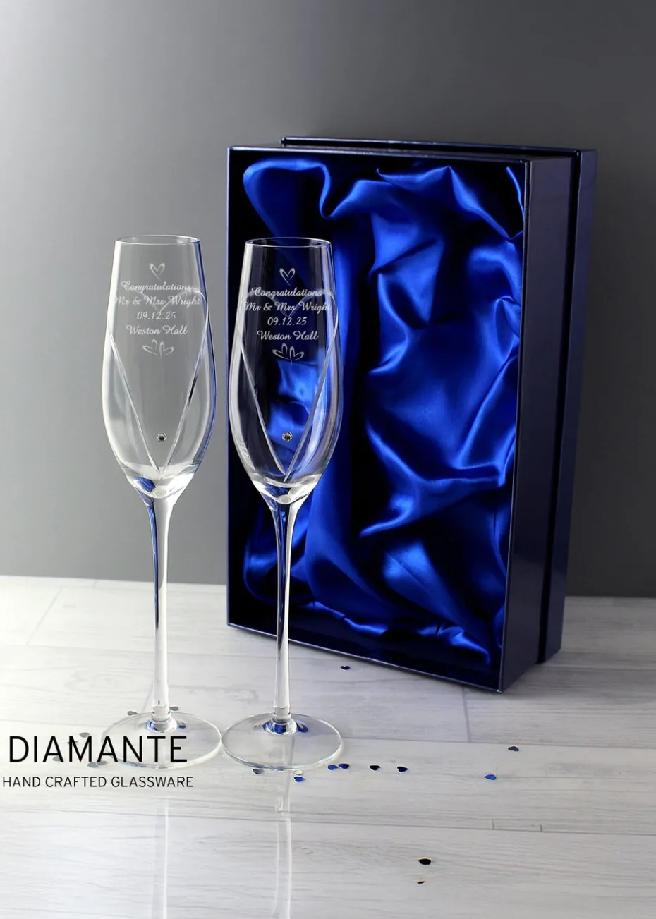 Personalised Memento Company Hand Cut Little Hearts Pair of Flutes with Gift Box