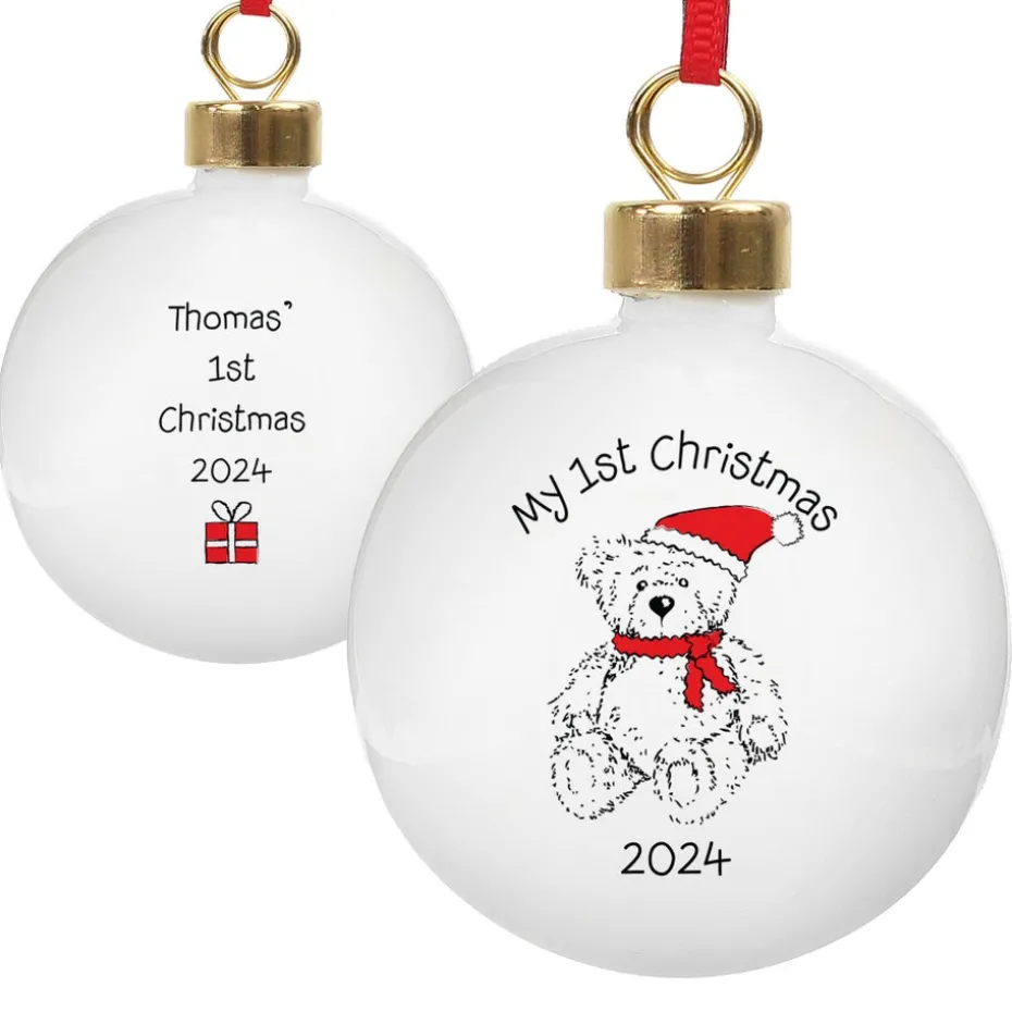 Personalised Memento Company White My 1st Xmas Teddy Bear Bauble