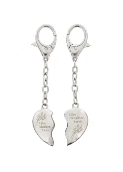 Personalised Memento Company Silver Floral Mother Daughter Two Heart Keyring