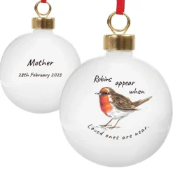 Personalised Memento Company White Robins Appear Bauble