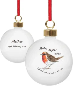 Personalised Memento Company White Robins Appear Bauble