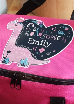 Personalised Memento Company Pink Dinosaur Lunch Bag