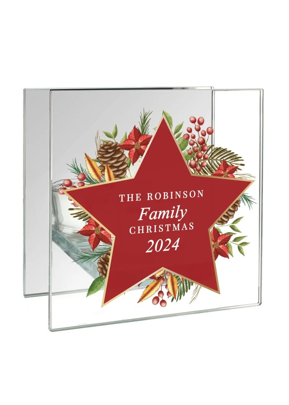 Personalised Memento Company Clear Christmas Glass Tea Light Candle Holder