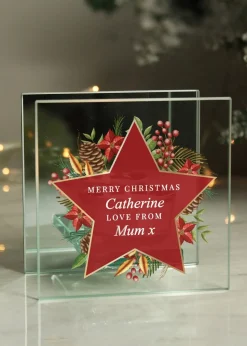 Personalised Memento Company Clear Christmas Glass Tea Light Candle Holder