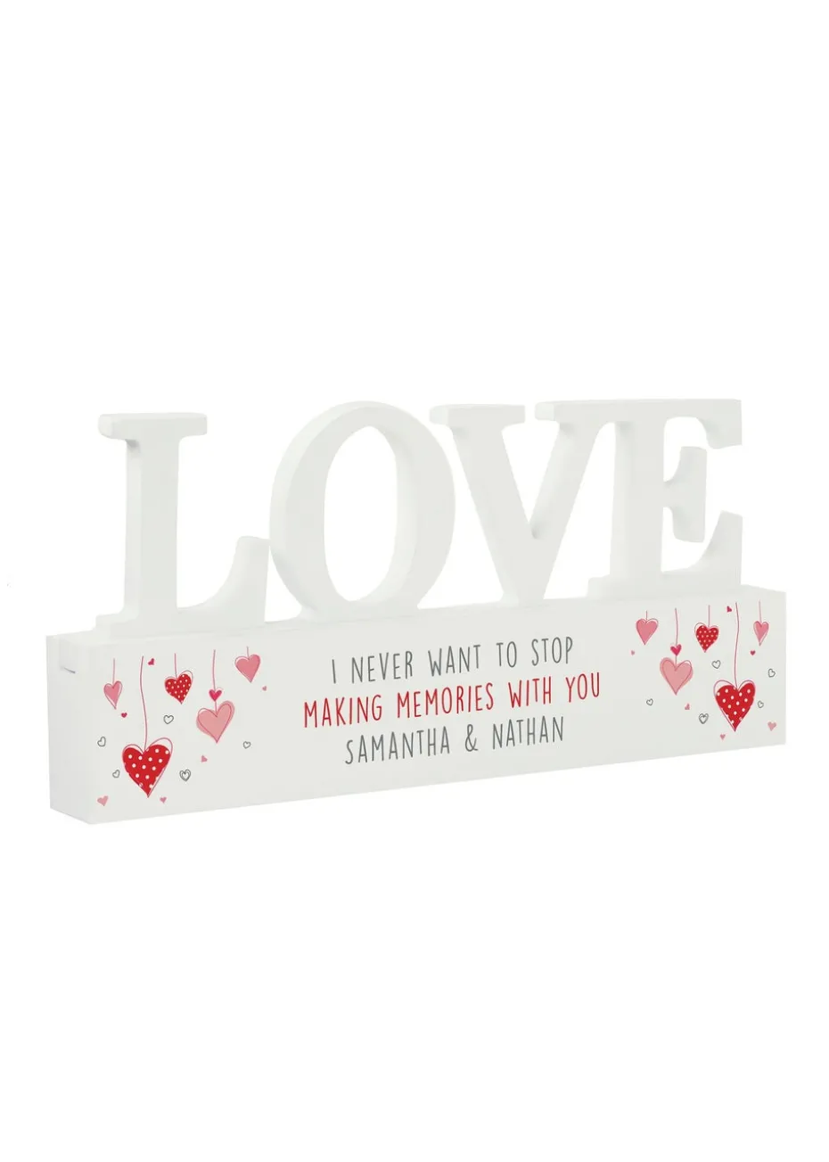 Personalised Memento Company White Wood Red Hearts Wooden Love Ornament
