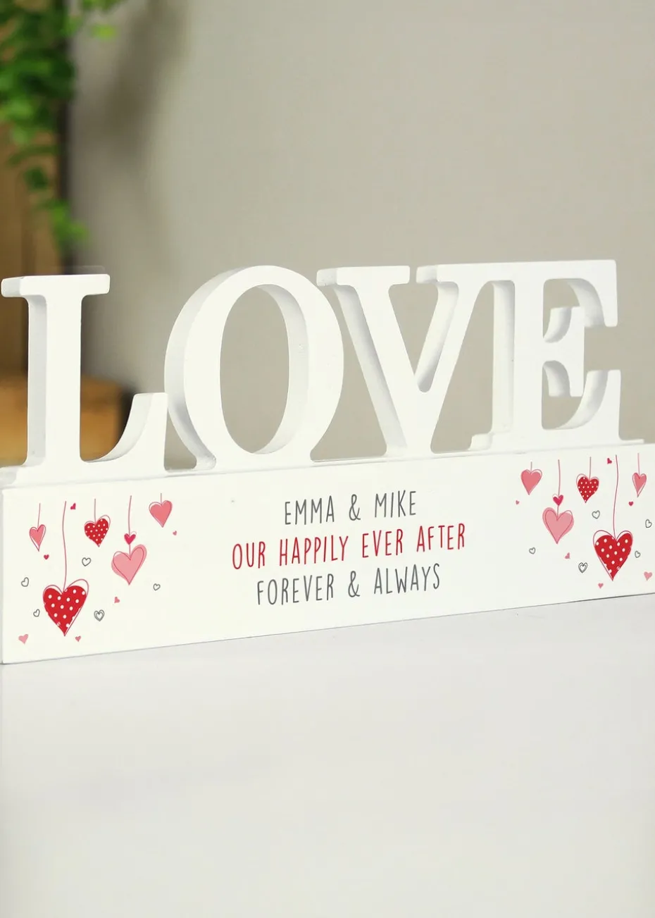 Personalised Memento Company White Wood Red Hearts Wooden Love Ornament