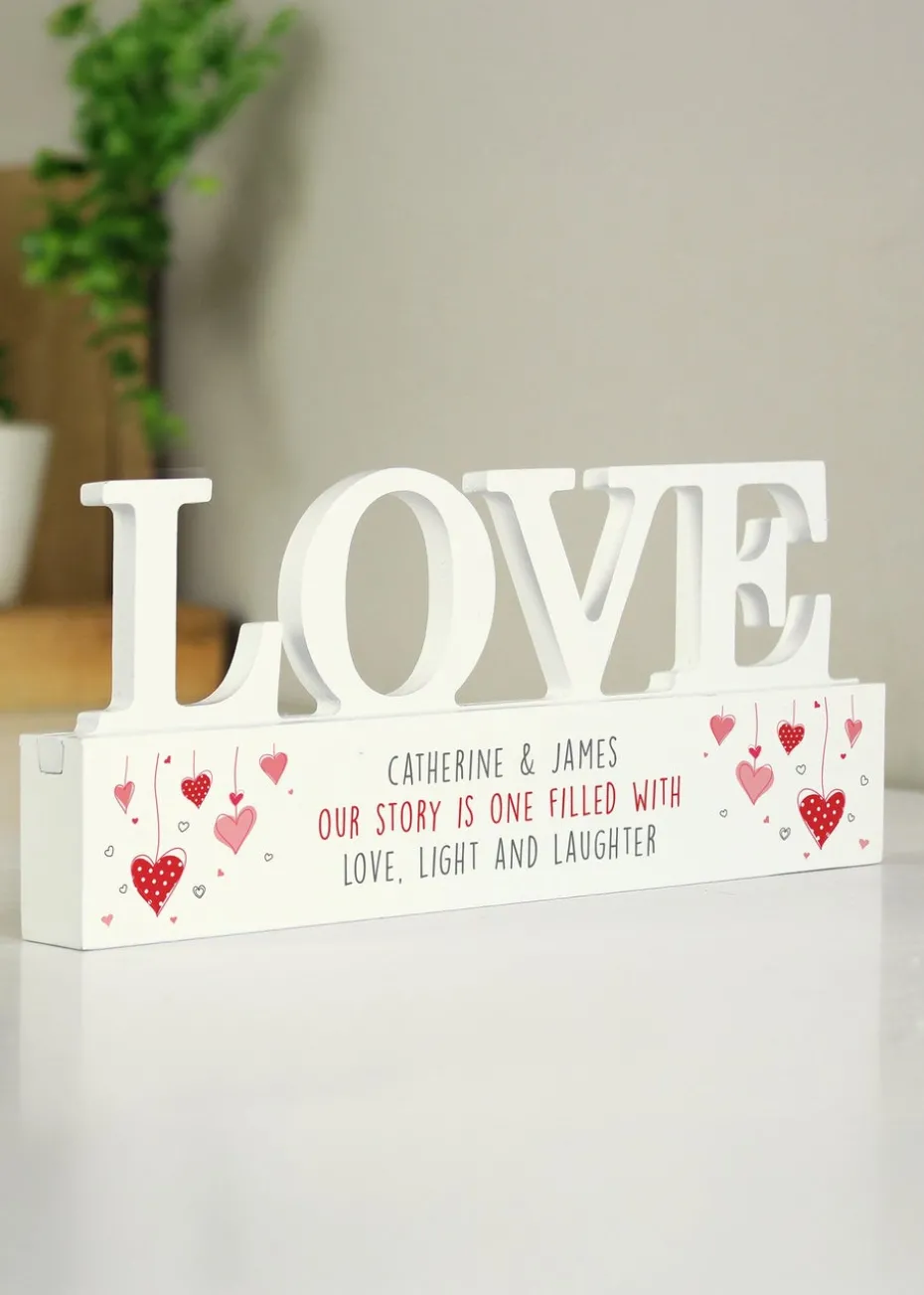 Personalised Memento Company White Wood Red Hearts Wooden Love Ornament