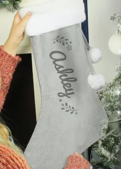 Personalised Memento Company Grey Holly Christmas Stocking