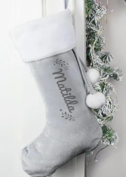 Personalised Memento Company Grey Holly Christmas Stocking