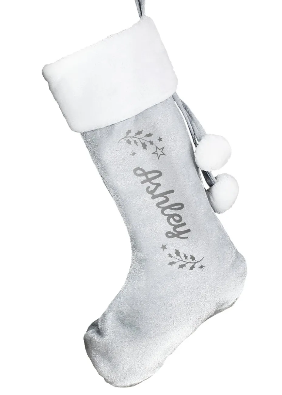 Personalised Memento Company Grey Holly Christmas Stocking