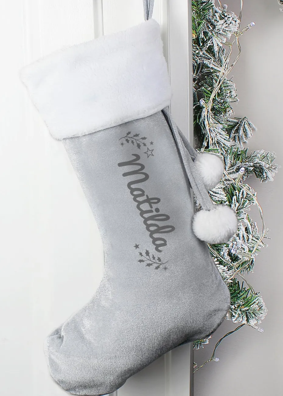 Personalised Memento Company Grey Holly Christmas Stocking