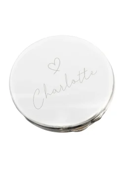 Personalised Memento Company Silver Heart Motif Round Compact Mirror