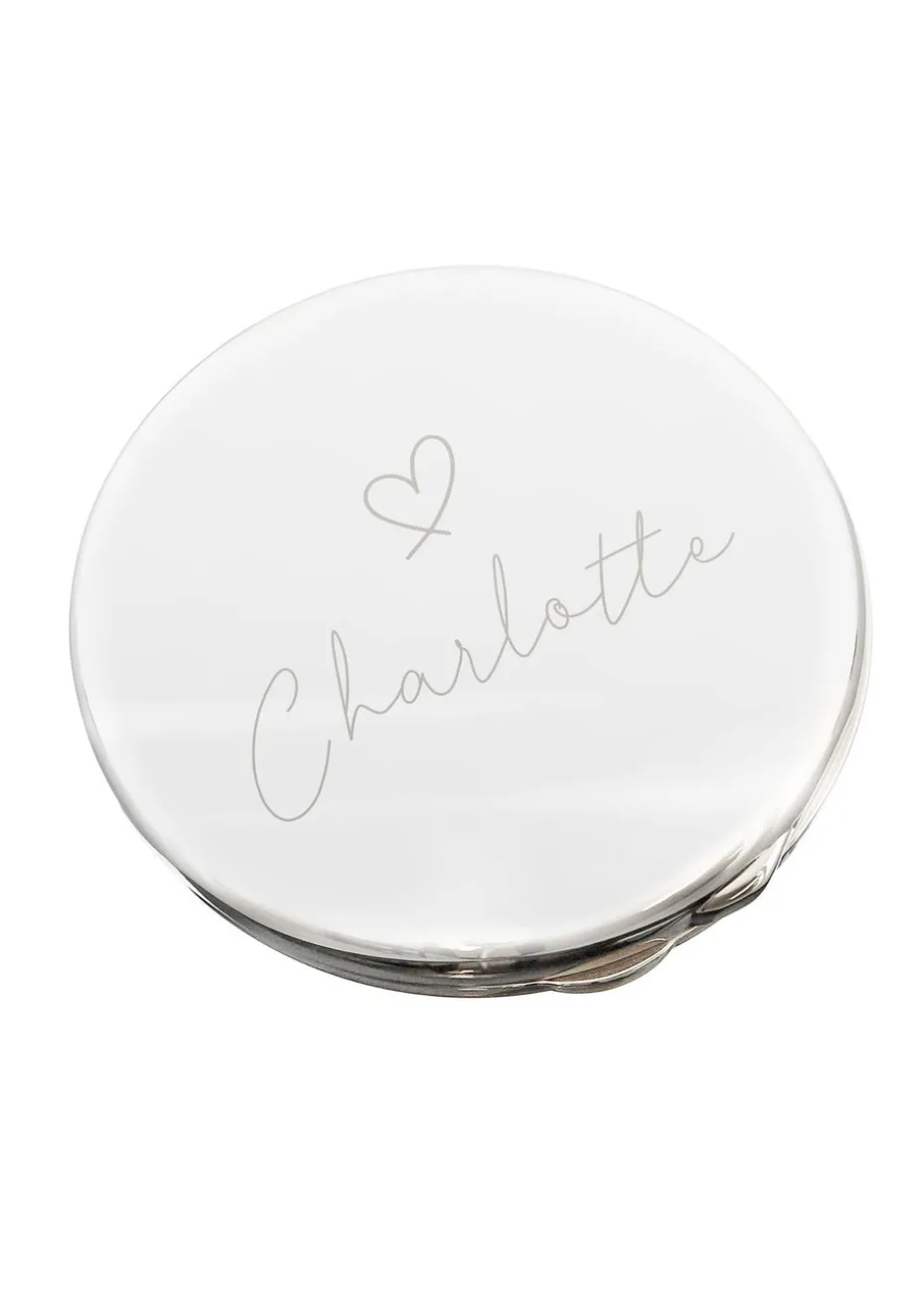 Personalised Memento Company Silver Heart Motif Round Compact Mirror