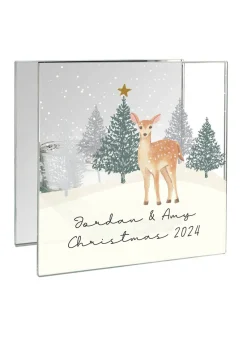 Personalised Memento Company Clear Christmas Deer Glass Tea Light Candle Holder