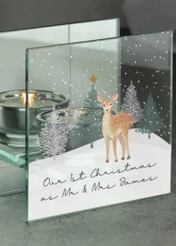 Personalised Memento Company Clear Christmas Deer Glass Tea Light Candle Holder