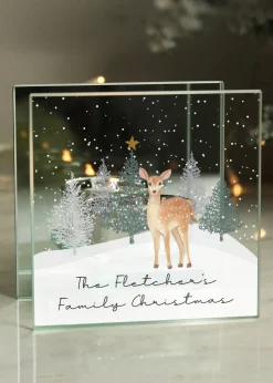 Personalised Memento Company Clear Christmas Deer Glass Tea Light Candle Holder