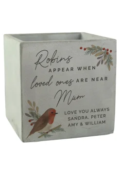 Personalised Memento Company Robin Memorial Grey Concrete Plant Pot
