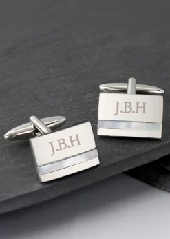 Personalised Memento Company Mother of Pearl Silver Cufflinks