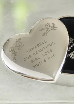 Personalised Memento Company Silver Floral Heart Trinket Box