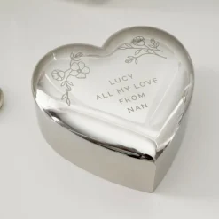 Personalised Memento Company Silver Floral Heart Trinket Box