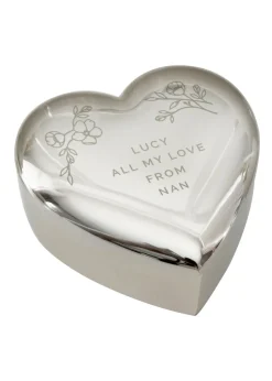 Personalised Memento Company Silver Floral Heart Trinket Box