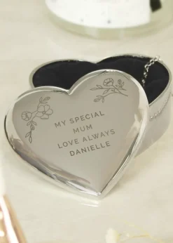 Personalised Memento Company Silver Floral Heart Trinket Box