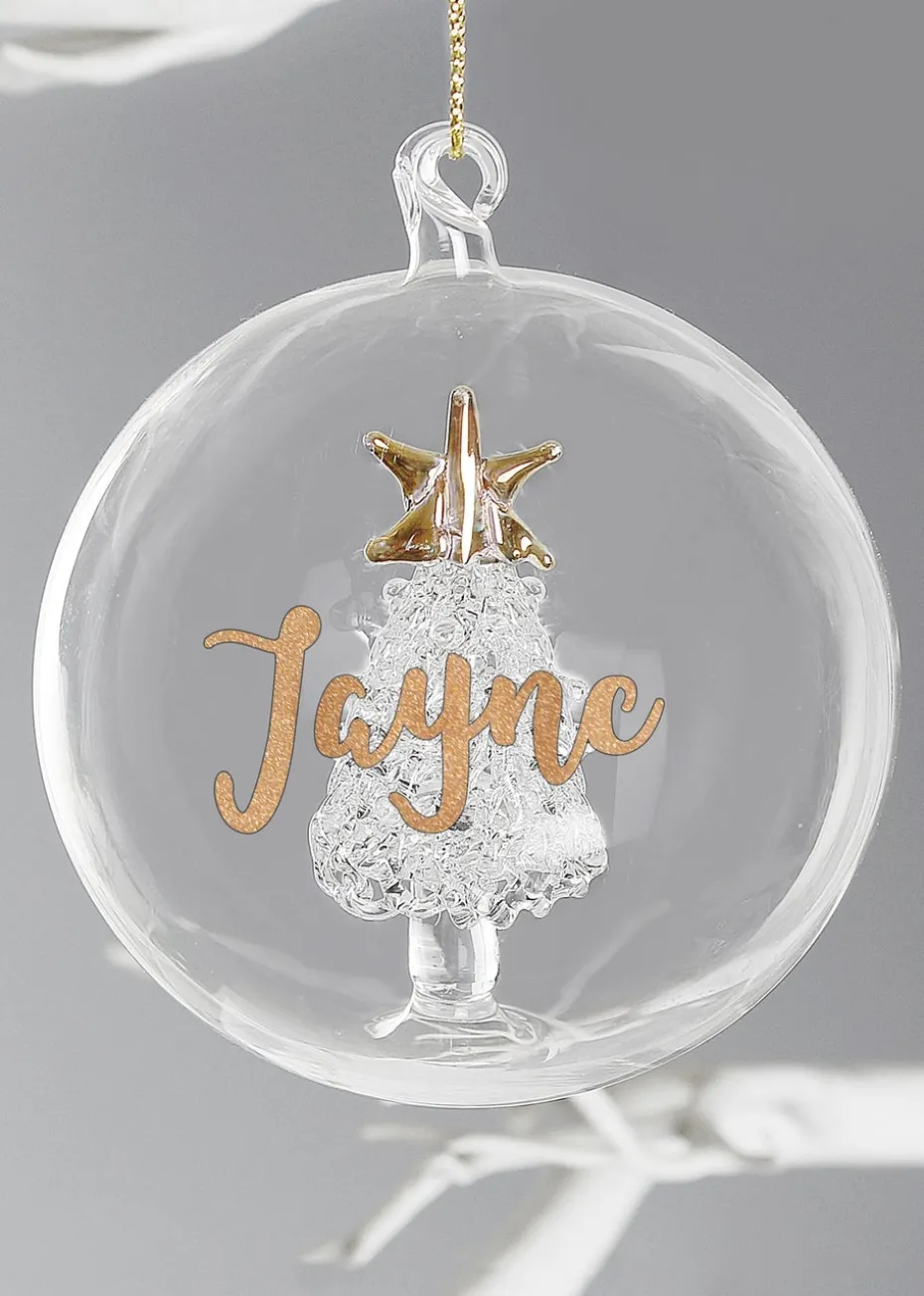 Personalised Memento Company Clear Gold Glitter Name Only Tree Glass Bauble