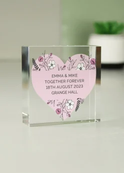 Personalised Memento Company Pink Floral Clear Glass Ornament