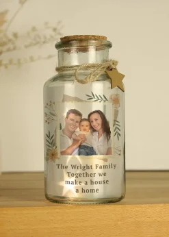 Personalised Memento Company Photo Upload LED Clear Glass Jar