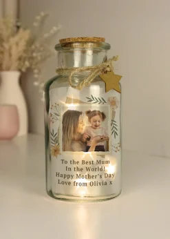 Personalised Memento Company Photo Upload LED Clear Glass Jar
