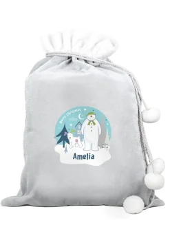Personalised Memento Company Grey The Snowman and the Snowdog Luxury Pom Pom Sack