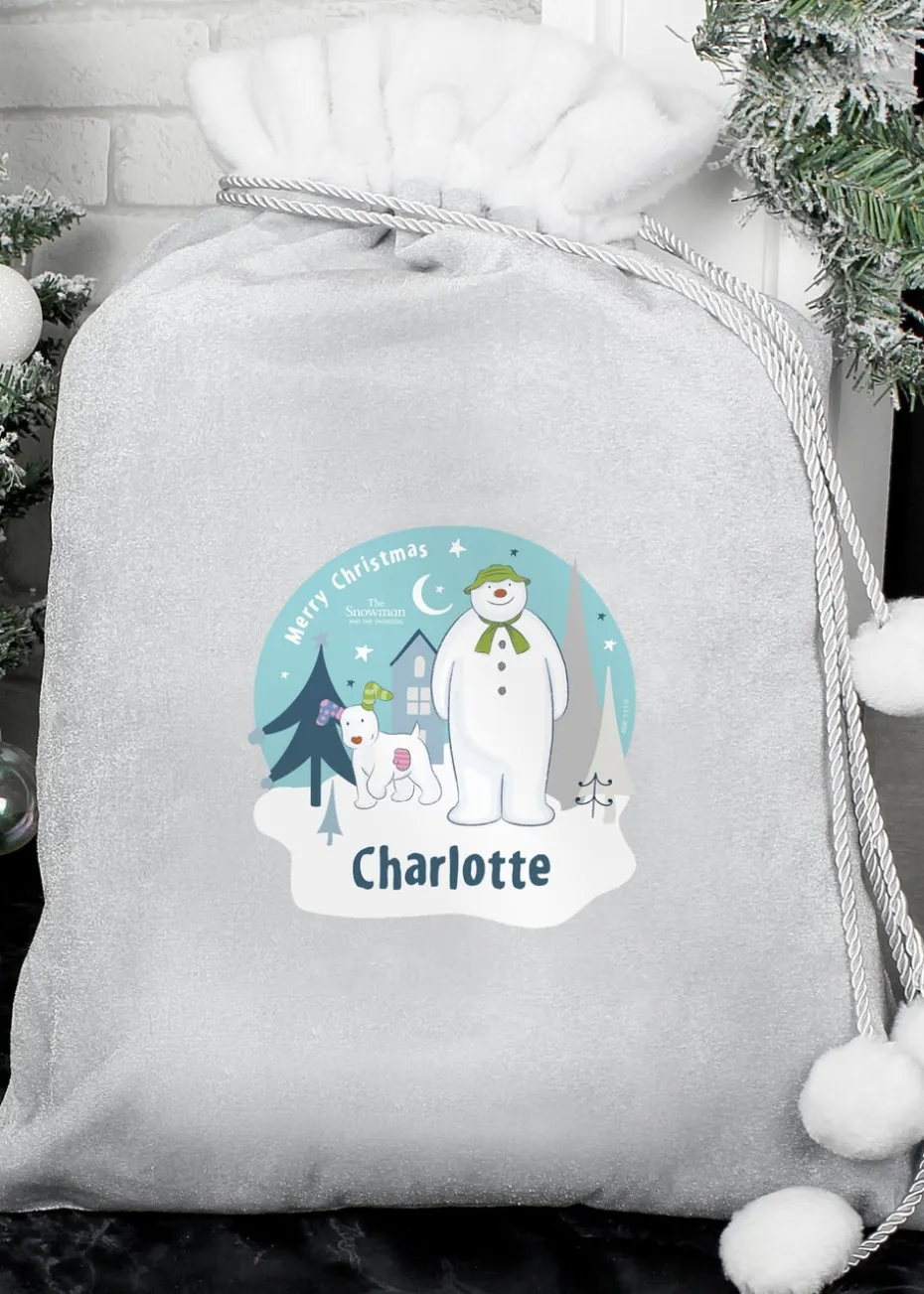 Personalised Memento Company Grey The Snowman and the Snowdog Luxury Pom Pom Sack